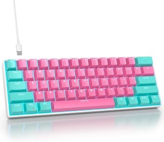 Compare surmen 60% Percent Gaming Keyboard Mechanical with Linear Red Switch, 61Keys Pink Mini Gaming Keyboard LED Light Backlit PBT Keycaps for Laptop, Desktop, PC Gamers 61Miami at KSA Price