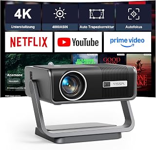 Compare 4K Smart Projector, Official Apps and Dolby Audio: 3500 ANSI LED Video Projector, Auto Focus and Keystone Correction, VISSPL 1080P Full HD, WiFi6, Bluetooth, Home Theatre  Outdoor incl at KSA Price