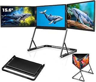 Compare 15.6” 3 Screen Monitor, with 1080p FHD IPS Display, 15.6” Portable Triple Monitors, Laptop Screen Extender Monitor with 360° Rotation Adjustable Viewing Angles, PlugPlay at KSA Price