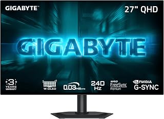 Compare GIGABYTE  GO27Q24G  27" WOLED Gaming Monitor  QHD 2560 x 1440240Hz  GTG 0.03ms  AMD FreeSync Premium, GSync Compatible  HDMI, DP, TypeC  Adjustable Height and Tilt  Black at KSA Price