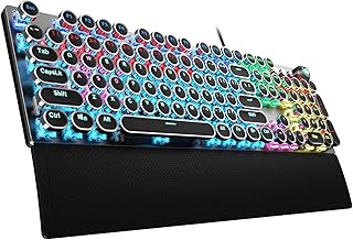 Compare Aula F2088 Typewriter Style Mechanical Gaming Keyboard Blue Switch, with Removable Wrist Rest, Media Control Knob, Rainbow Backlit, Retro Punk Round Keycaps, 108 Keys Wired Computer Keyboard, Black at KSA Price