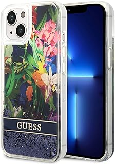 Compare CG Mobile Guess Liquid Glitter Case With Flower Pattern, Extra Shine, Smooth Touch Feel, Dual Protective Shield, Resistant to Dust, Resistant To Scratch Compatible With iPhone 14 Max Blue at KSA Price