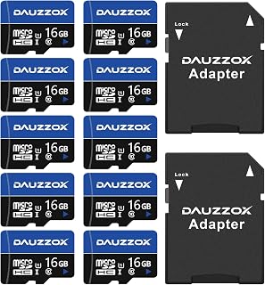 Compare 16GB Micro SD Cards, 10 Pack, DAUZZOX MicroSDHC U1 C10 UHSI Micro Memory Card, Maximum Read 80MBs, for Smartphone, Camera, Surveillance, Driving Recorder, with Adapters at KSA Price