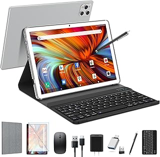 Compare Tablet 10 inch 2026 Latest Android Tablet 128GB ROM+16GB RAM+1TB Expandable OctaCore 5G WiFi 1080FHD13MPCamera7000mAhBluetooth 5.0GPSTab with KeyboardOTGMousePen Silver at KSA Price