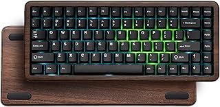 Compare Womier 75% Mechanical Keyboard Wireless with Wood Natural, WD75 V2 QMKVIA Gaming Creamy Keyboard 8000mAh Battery, TriMode Key Board RGB Hot Swappable with PBT KeycapsPOM Linear Switch,Black at KSA Price