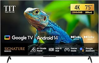 Compare TIT 75 Inch 4K UHD Smart LED TV, Google TV Android 14, Dolby Vision, HDR10, 120Hz Game Mode, Dolby Atmos, Chromecast Builtin, 3 HDMI, WiFi & Bluetooth, Black at KSA Price