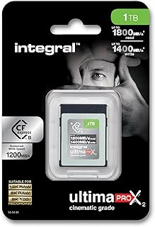 Compare Integral 1TB CFexpress Memory Card Type B 2.0 12K and 8K RAW and 8K 120 FPS, 1800MBs Read, 1400MBs Write Speed, 1200MBs Sustained Write Speed, Designed for Advanced Cinematic and DSLR Cameras at KSA Price