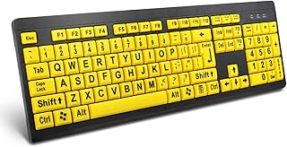 Compare Large Print Computer Keyboard, Wired USB High Contrast Keyboard with Oversized Print Letters for Visually Impaired Low Vision Individuals Yellow+Black at KSA Price