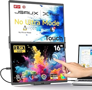 Compare JSAUX FlipGo Touchscreen 16" Dual Portable Monitor, 2.5K Triple Laptop Touch IPS Screen Foldable Extender for Laptopfor WindowsLinux One Cable to DualMagnetic DesignBuiltin HUBHiDPI Display at KSA Price