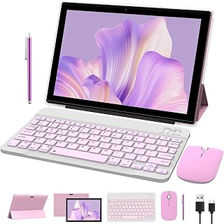 Compare NOVOJOY 2 in 1 Tablet 10 Inch Android 15 Tableta, Tablets with Keyboard, Mouse, Case, Stylus, 32GB ROM+8GB RAM, 2MP+8MP Dual Camera, Quad Core Processor, 6000mAh Battery, 10.1 in FHD Tab Pink at KSA Price