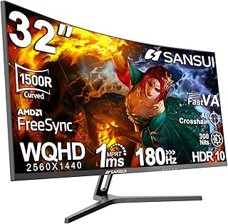 SANSUI 32-Inch Curved Gaming Monitor WQHD 2560 x…