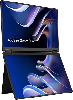 Compare ASUS ZenScreen Duo Dual 14" 360° Foldable Portable Monitor MB14FCD  16:10, 1920x1200 Full HD, IPS, Power PassThrough, Dual USBC, MiniHDMI, Eye Care, AutoRotate, Sleek Design, 3 yr Warranty at KSA Price