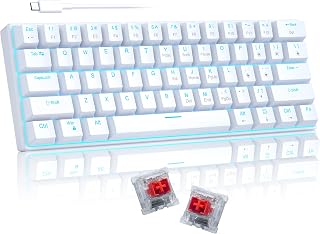 Compare 60% Mechanical Gaming Keyboard, White Gaming Keyboard with Red Switches, Detachable TypeC Cable Mini Keyboard with Blue LED Light forPCLaptop at KSA Price