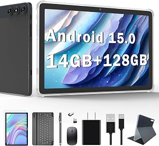 Compare Android 15 Tablet, 2026 Latest Tablet 10 inch 128GB Storage 1TB Expandable 14GB RAM, 4G Sim Slot Tablets with keyboard Support 5G WiFi Bluetooth 5.0 GPS, 7000 mAh, OctaCore Processor, FHD IPS Display at KSA Price