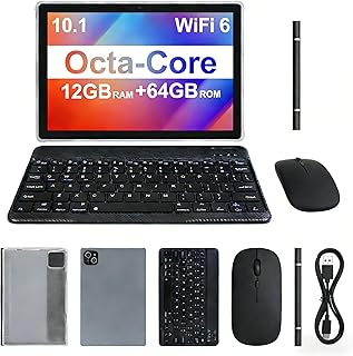 Compare 2026 Latest Tablet, 12GB RAM 64GB ROM, OctaCore Processor 10.1" HD IPS Touchscreen Android Tablets, 2 in 1 Tablet with Keyboard, Mouse, Stylus, Case, 6000mAh Battery, WiFi 6, BT 5.4 at KSA Price