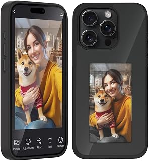 Compare Smart NFC EInk Phone Case, Customizable Digital Ink Screen Cover for iPhone 15 Pro Max 6.7 Inch, DIY Photo Display LongLasting Battery Fast NFC Transmission for iPhone Users, Black at KSA Price