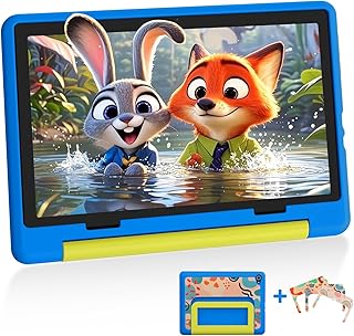 Compare Android Tablet, Children's Tablet 10 Inch with 8 GB RAM + 64 GB ROM TF 1TB, Octa Core, WiFi 6G, Widevine L1, 5000 mAh, TypeC, DropProof Protective Case, Blue at KSA Price