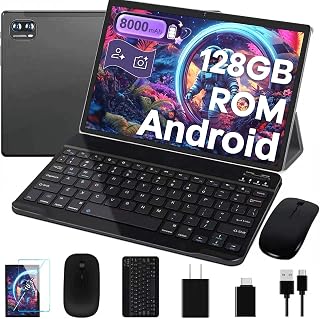 Compare JUSYEA Tablet 10 inch Android, 128GB ROM OctaCore 2TB TF | WiFi 5G | FHD | BT5.0 | GPS | 8000mAh | 8+5MP | Metal Body, Tablet with Keyboard, MouseLight Grey at KSA Price