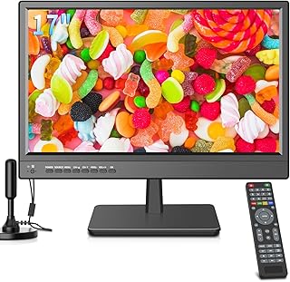 Compare 17 inch TV,Small HD Widescreen LED with Antenna,Digital ATSC TunerFree HD Local Channels,HDMI VGA USB Port,12 Volt Charger CableAC Power TV for Camping,Caravan and Kitchen at KSA Price