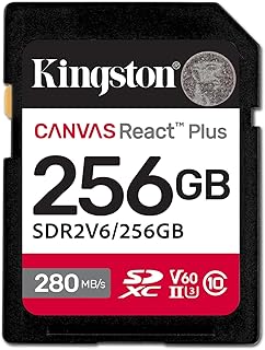 Compare Kingston Canvas React Plus V60 SD 256GB SDXC UHSII 280R150W U3 V60 for Full HD4K at KSA Price
