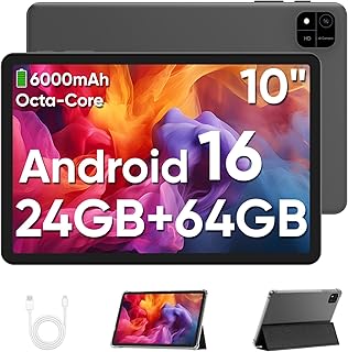 Compare Android 16 Tablet 10 Inches, 24GB RAM + 64GB ROM 2TB Expandable Tablet, Screen Resolution 1080p, Unisoc T606 OctaCore Processor, WiFi 6Dual CameraFace IDGPS6000mAh Battery Black at KSA Price