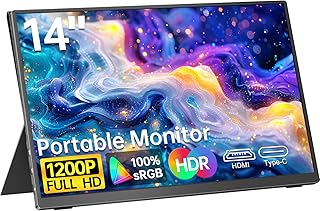 Compare Portable Monitor for Laptop14'' 1200P 100% sRGB FHD IPS Display UltraSlim USBC HDMI External & Travel Monitor with Cover & Speakers for LaptopPCMacPhoneXboxSwitchPS4 at KSA Price
