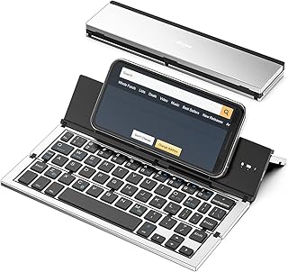 Compare Geyes Bluetooth Keyboard Foldable, Portable Folding Wireless Keyboard with Portable Pocket Size, Aluminum Alloy Housing for iPhone,iPad, Tablet,Laptops and Smartphones Silver at KSA Price