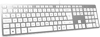 Compare Slim USB Wired Keyboard, Soft Touch and Quiet Key for PC, Laptop and Computer, Full Size QWERTY UK Layout  Silver White at KSA Price