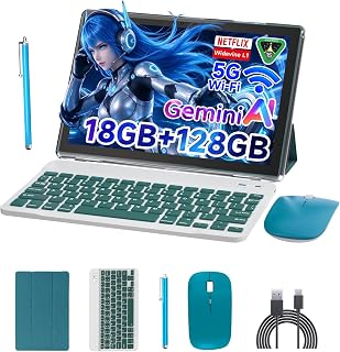 Compare PEICHENG Android 15.0 10Inches Tablet, 18GB RAM+128GB ROM+2TB Expandable, Tab Set with KeyboardCaseMouseStylus, 2.0GHz Quadcore Processor, 1280 * 800 IPS HDScreen, 5G WiFi6 BT 5.0 Blue at KSA Price
