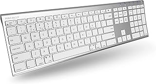 Compare Macally Wireless Bluetooth Keyboard for Mac  Compatible Apple Keyboard or MacBook ProAir, iMac  MultiDevice, Up to 3 Devices with 110 Keys, 20 Shortcuts, Numeric Keypad, and Rechargeable  Silver at KSA Price