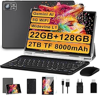 Compare 2026 Tablet 10 Inch Android Widevine L1 20GB RAM + 128GB ROM TF 1TB, OctaCore, WLAN 6, GMS, 6000mAh, BT 5.0, 1280 x 800, 8MP + 5MP, Tablet with Keyboard and Mouse, Black at KSA Price