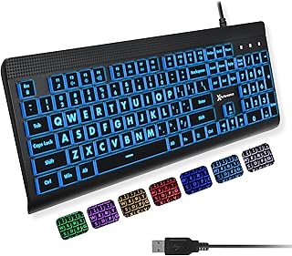 Compare X9 Large Print Backlit Computer Keyboard  Easy to See Big Letters  Lighted USB Wired Keyboard with 7Colors Backlight, Full Size Oversized Light Up Keyboard for Windows, PC, Laptop  Plug and Play at KSA Price