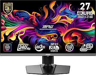 Compare MSI MPG 272URX QDOLED 27inch 3840 x 2160 UHD Computer Monitor, 240Hz, AdaptiveSynch, HDMI, DP Port, VESA Mountable, Tilt, Speaker, 0.03ms, Black at KSA Price
