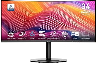 Compare MSI Modern MD342CQP 34 in VA 3440 x 1440UWQHD Computer Monitor, 120Hz, 1800 Curved, AdaptiveSync, HDMI, DP, USBC 98W Power Delivery, KVM, Height Adjustable, VESA, Speaker, 1ms, Black at KSA Price