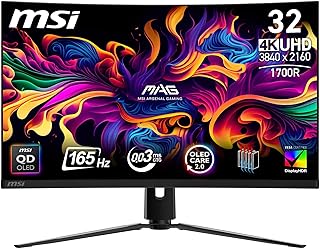 Compare MSI MAG 321CUP QDOLED Curved Gaming Screen 32 Inches 4K UHD – 1700R, Quantum Dot OLED 3840 x 1080, 165 Hz  0.03 ms, DisplayHDR True Black 400, GSync, HDMI 2.1, DP 1.4a, USB TypeC PD 15W, Black at KSA Price