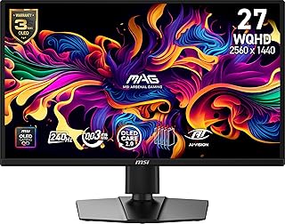 Compare msi MAG 272QP QDOLED X24 27 Inch 2560 x 1440 QHD Gaming Monitor, 240Hz, Adaptive Sync, HDMI, DisplayPort, VESA Mount, Tilt, Height Adjustable, Speaker, 0.03ms, Black at KSA Price
