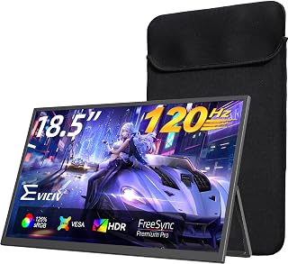 Compare EVICIV Portable Monitor 18.5” | 120HZ 1ms Gaming Monitor | 125% sRGB | FreeSync, HDR | 350Nits | USBC & HDMI | VESA & Kickstand | Large Travel External Second Screen for Laptop, Switch, Game Consoles at KSA Price