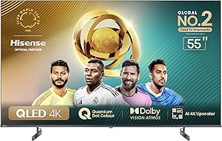 Compare Hisense 55" 4K QLED Smart TV, Quantum Dot Colour, VIDAA Sysytem, Dolby Atmos®, Smooth Motion, AI Picture, Voice Control, Smart Home Ready, 2024 Model at KSA Price