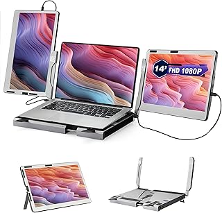 Compare JoyReal Triple Monitor for Laptop, 14'' 1080P Portable Laptop Screen Extender, 360 Rotating Monitor Desk Workstation with Multiple Laptop Stand for MacBook Windows Surface PS Switch at KSA Price