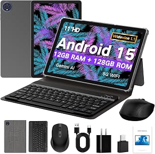 JUNYANG 11 Inch Android 15 Tablet with Keyboard/Case/Mouse,…