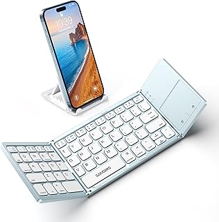 Compare Samsers Foldable Bluetooth Keyboard with Touchpad  Portable Wireless Keyboard with Holder, Rechargeable Full Size Ultra Slim Pocket Folding Keyboards for Android Windows iOS Tablet & Laptop  Blue at KSA Price