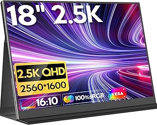 Compare HONGO Portable Monitor 2.5K 18" 2560x1600P Laptop Monitor Screen IPS 100% sRGB, Extender Monitor with Speakers & USB Type C Port, Second Screen for LaptopPCMacPhonePS345XBO with Smart Case at KSA Price