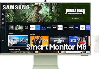 Compare Samsung 32inch80cm M8 4K UHD Smart Monitor, Mouse & Keyboard Control, HAS, Pivot, TypeC, Smart TV apps, Office 365, Dex, Apple Airplay, BT, IOT, Speakers, Remote LS32CM80GUWXXL, Green at KSA Price