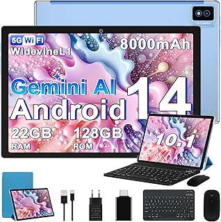 Compare Tablet 10 Inch OctaCore, 22 GB RAM + 128 GB ROM TF 2 TB, 8000 mAh, Widevine L1, GMS丨5G WLAN 6丨5MP + 8MP丨Bluetooth 5.0丨1280 x 800 丨Metal Cover Tablet with Keyboard Mouse Blue at KSA Price