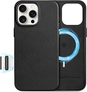 Compare SHIELDON Case for iPhone 16 Pro Max 6.9", Genuine Leather Magnetic Wireless Charging Case NonSlipAntiScratchSlim FitMetal Buttons Shockproof Cover Compatible with iPhone 16 Pro Max  Black at KSA Price