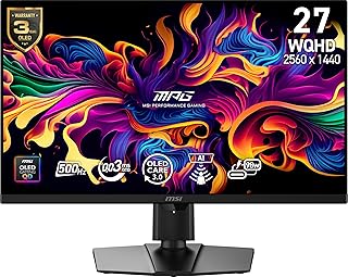 Compare msi MPG 271QR QDOLED X50 27inch 2560 x 1440 QHD Gaming Monitor, 500Hz, AMD AdaptiveSync, HDR Ready, HDMI, VGA Port, VESA Mountable, Tilt, 4Side Slim Bezel, 0.03ms, Black at KSA Price
