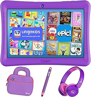 Compare Contixo 10" Android Kids Tablet Bundle  32GB, Epic! & Lingokids Educational Apps, Parental Controls, KidProof Case wKickstand & Stylus, Headphones & Sleeve Bag  Purple at KSA Price