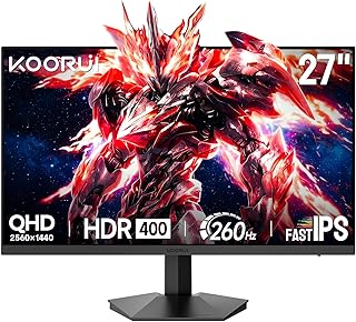 Compare KOORUI 27 Inch Fast IPS Gaming Monitor, QHD 2560x1440 260Hz Computer Monitor, 1ms Response Time, 99% sRGB, HDR400, 350 cd㎡ Brightness, Adaptive Sync, DP 1.4, HDMI 2.0, Black at KSA Price