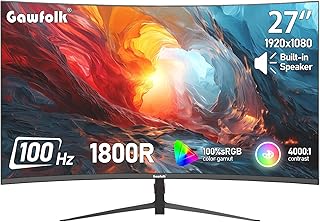 Compare Gawfolk 27" inch Gaming Monitor FHD 100Hz Curved 1800R Frameless Computer Display Screen 1080P1920×1080 100% sRGB 300cdm² Suitable for office, home and entertainment Built in Speaker at KSA Price