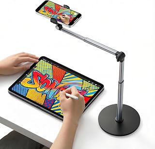 Compare Overhead Tripod Mobile Phone with Telescopic Arm, Heavy Aluminium Table Tripod for Smartphone 2881 cm Height Adjustable, 360° Rotating Mobile Phone Holder Table for Video Recording, Live Streaming at KSA Price